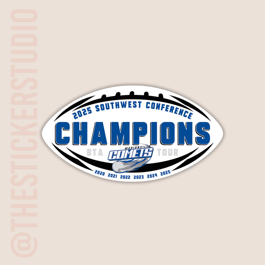 Sticker with '2025 Southwest Conference Champions' text on a beige background