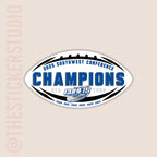Sticker with '2025 Southwest Conference Champions' text on a beige background